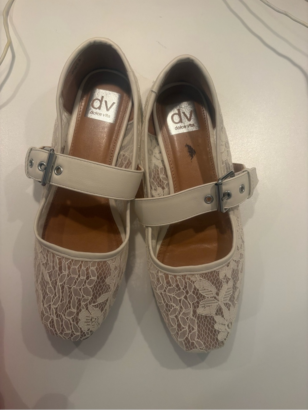 DV by Dolce Vita Cream Lace Mary Jane Flats with Buckle Strap